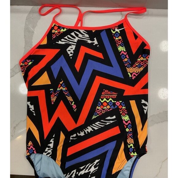 Nike One Piece Athletic Geometric Pattern Swimsuit Size 14 - Picture 3 of 7